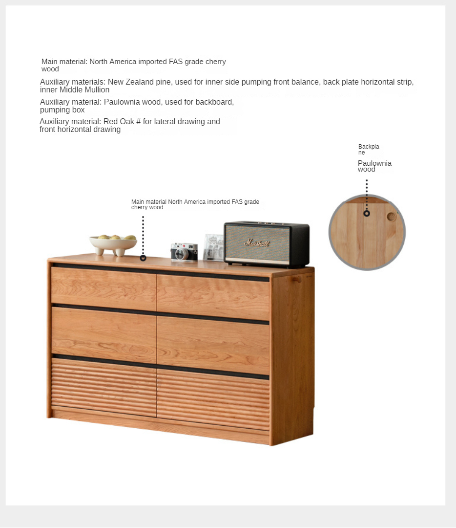 Cherry, Ash Solid Wood Medieval Style Drawer Cabinet.