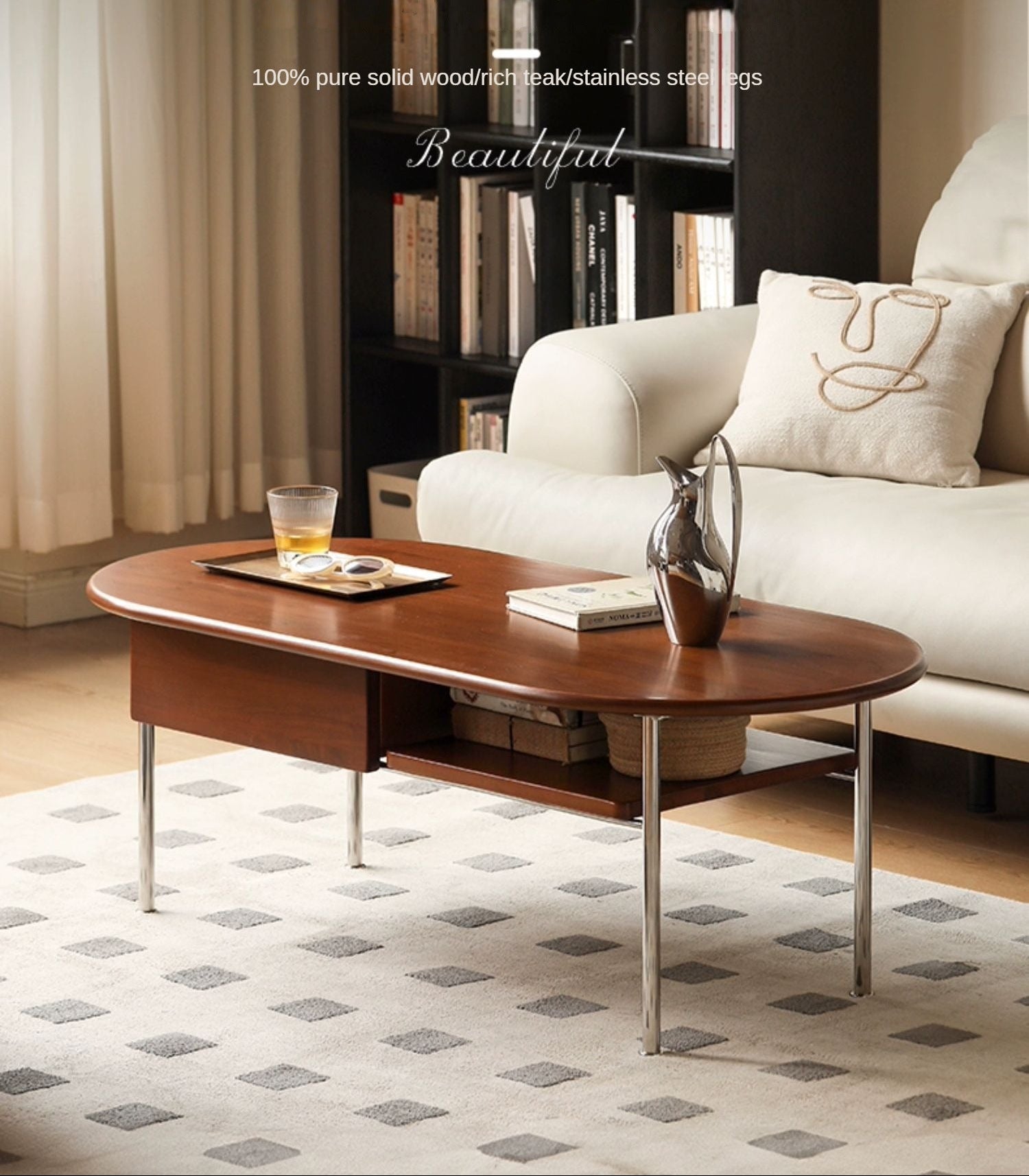 Tulipwood Solid Wood French Retro Small Storage Coffee Table