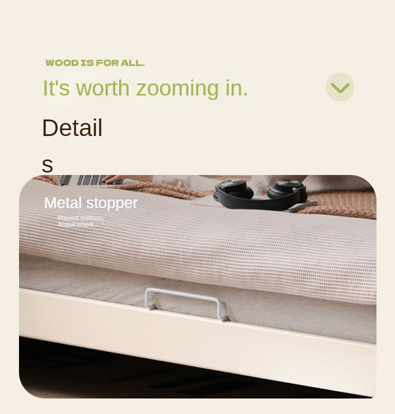 Rubber Wood Solid Wood Soft Bed Cream Style