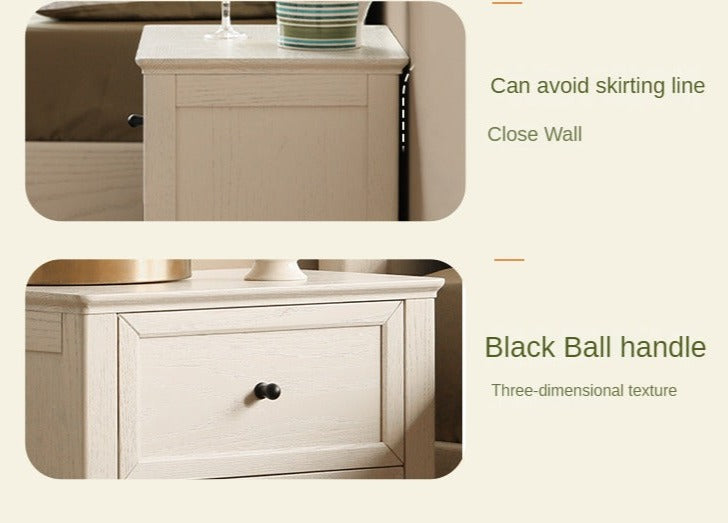 Oak Solid Wood Nightstand Cream American