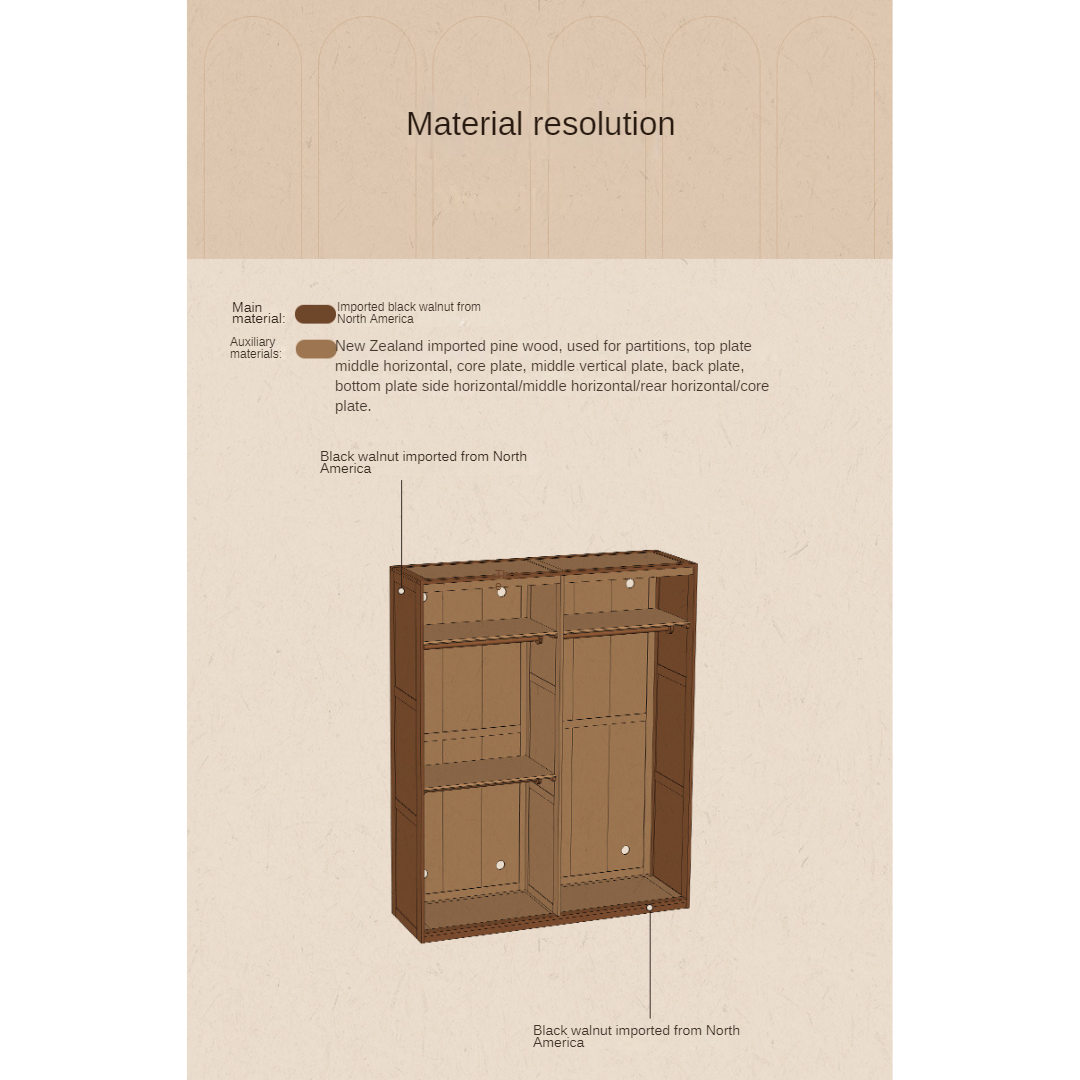 Black Walnut Solid Wood French Retro Wardrobe.