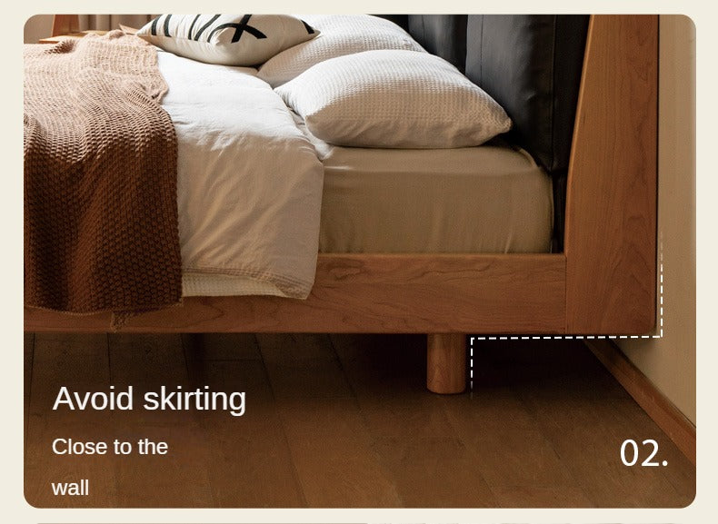 Cherry solid wood leather soft suspended bed