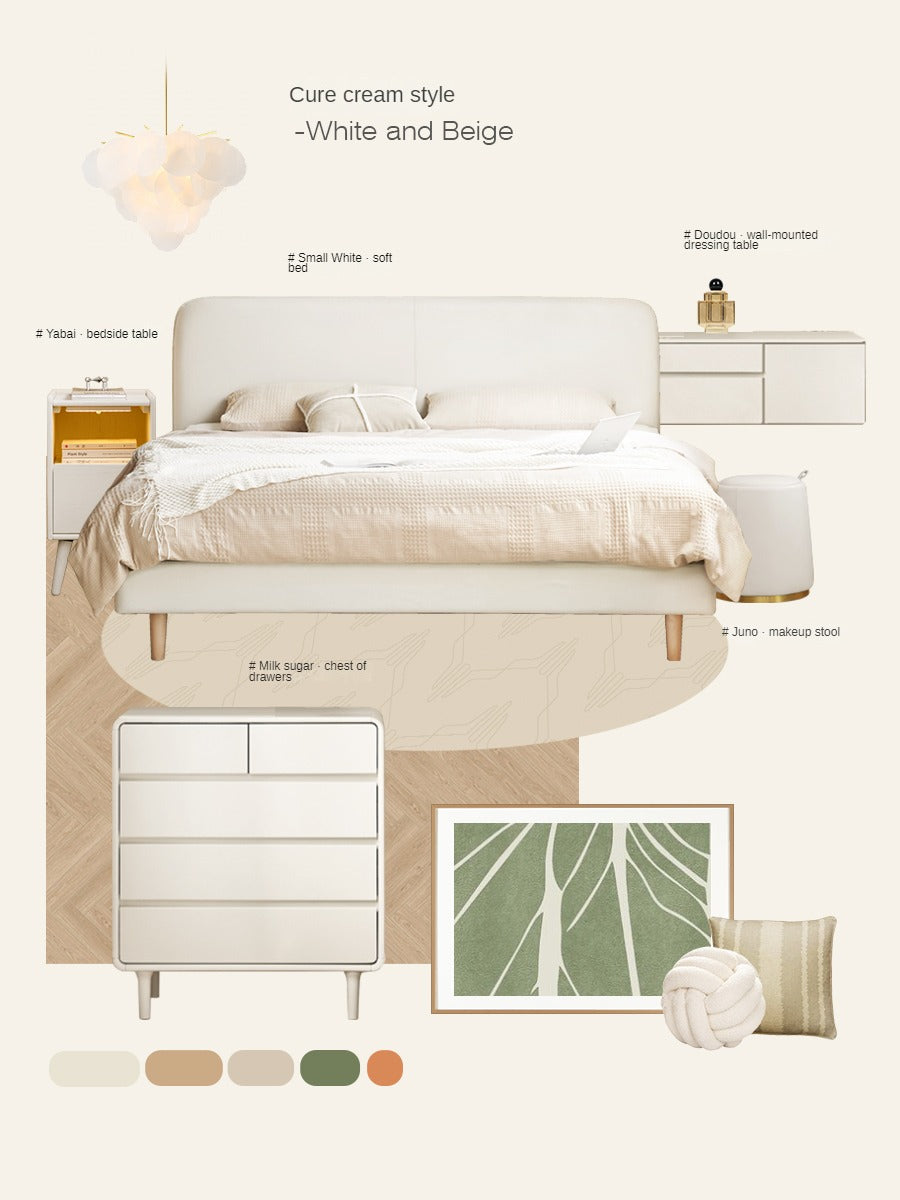 Solid Rubberwood, Poplar Solid Wood Milky Cream Style Chest of Drawers