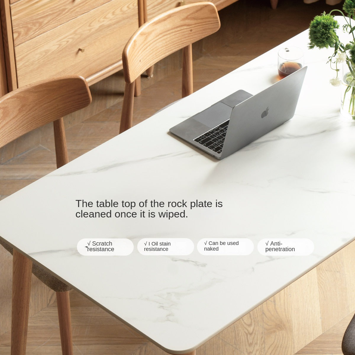 Oak Solid Wood Dining Table With Rock Slab Surface