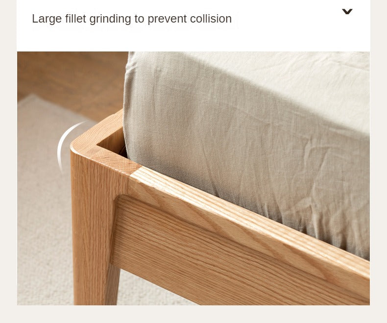 Oak Solid Wood Bed Modern Genuine Leather,Technology Cloth, Fabric