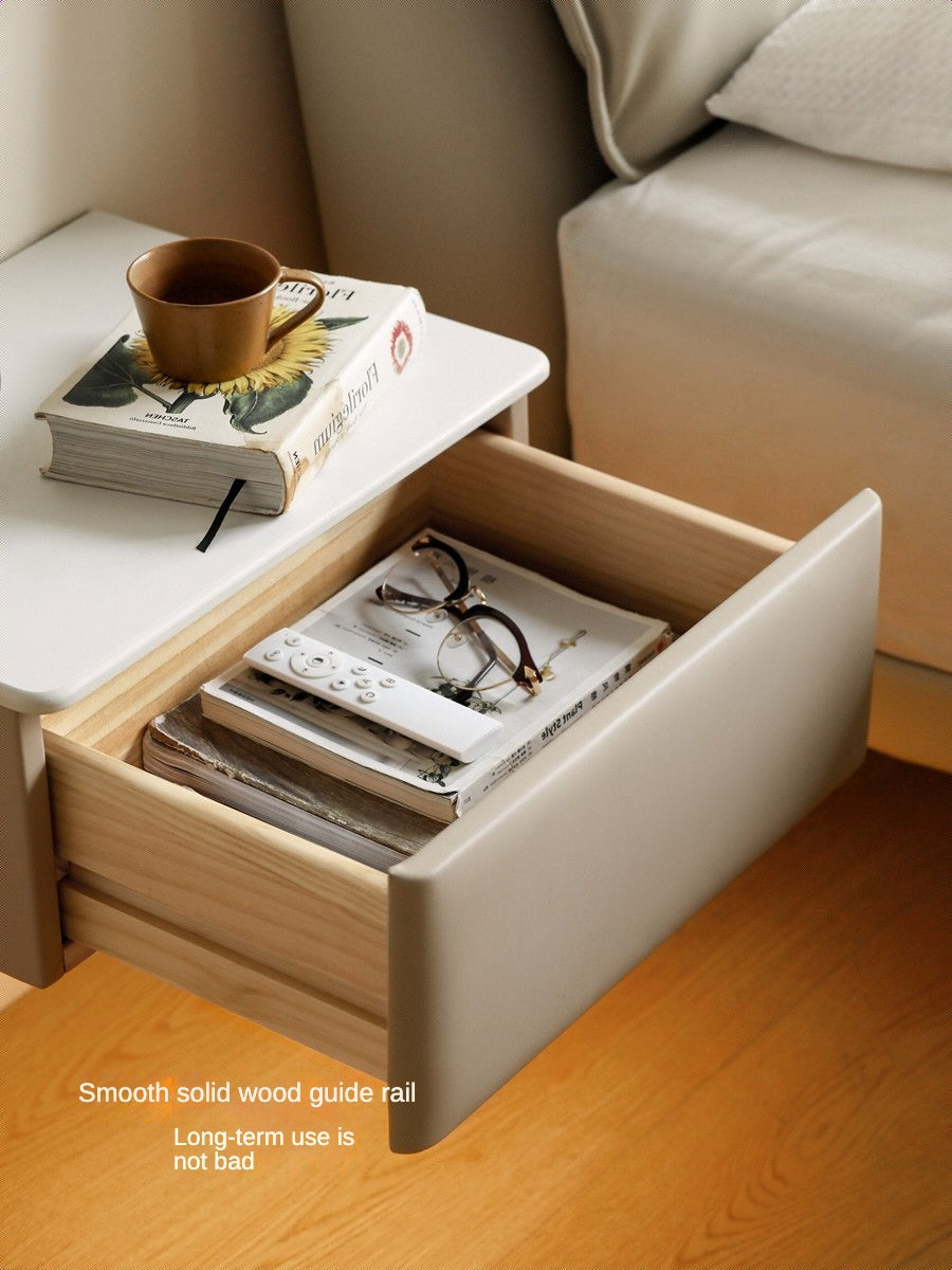 Organic Leather Wall Mounted Cream Rock Board Floating Nightstand: