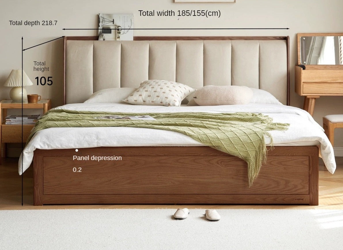 Ash Solid Wood Genuine Leather, Technical Cloth Box Storage Bed