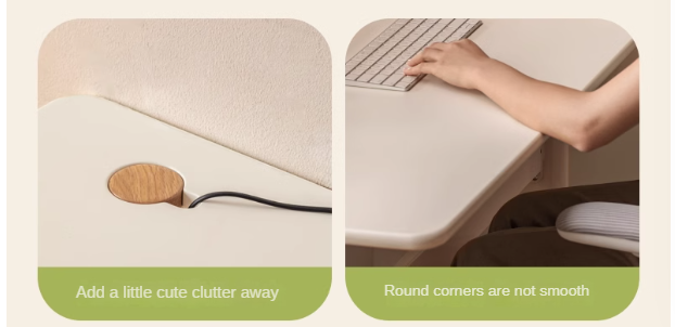 Solid Rubberwood White Cream Style Electric Lift Desk.