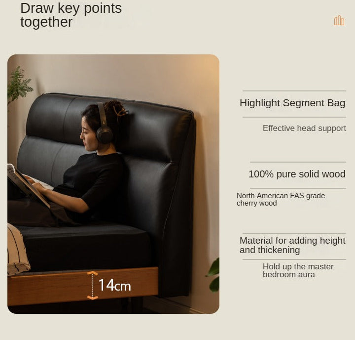 Cherry Solid Wood Suspended Leather Soft Bed Light Luxury.