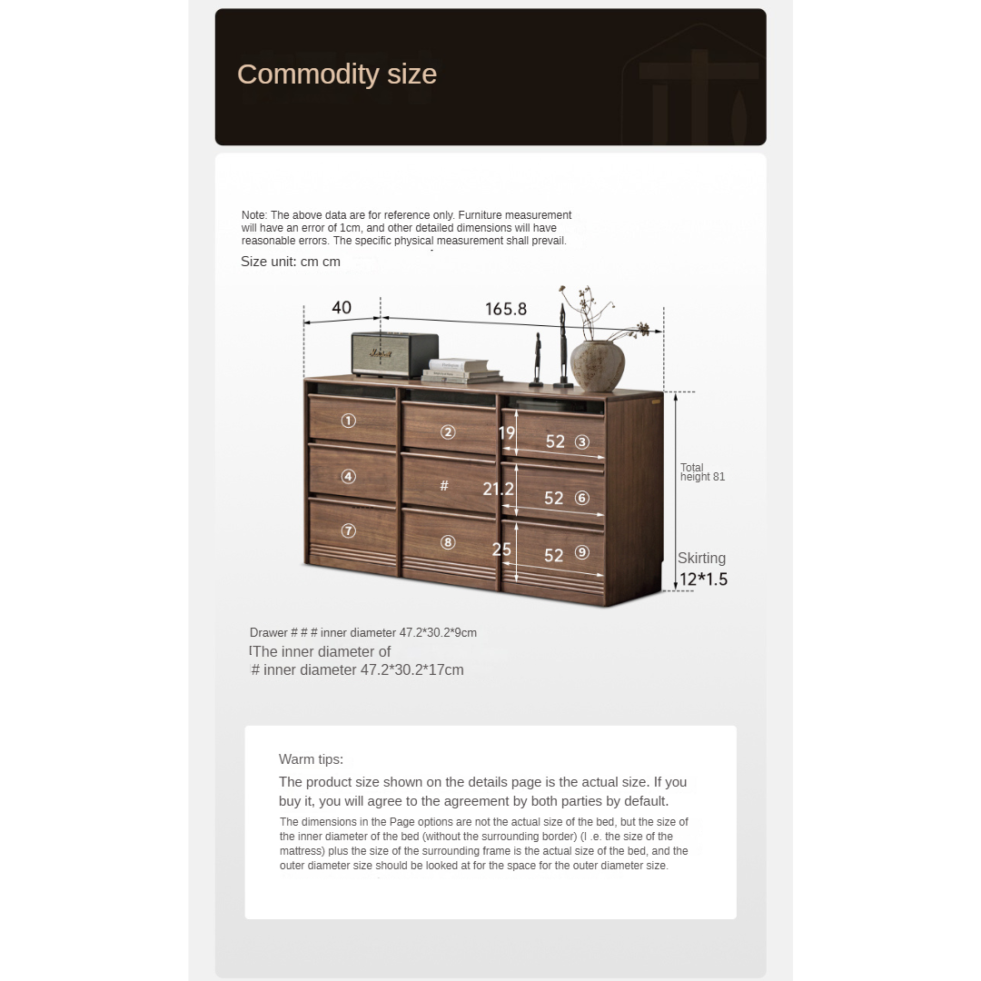 Black Walnut Solid Wood Chest Drawer.