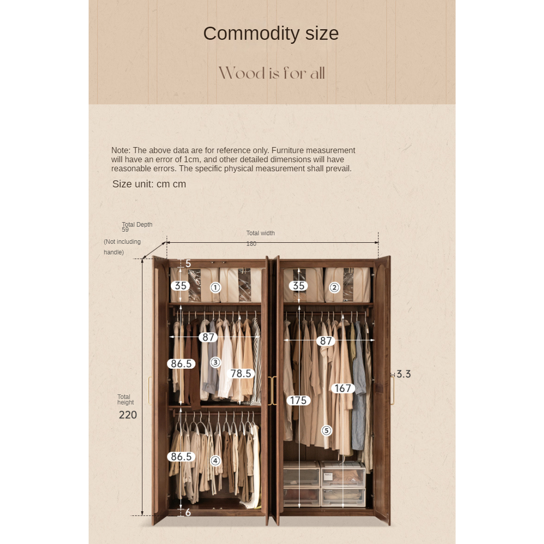 Black Walnut Solid Wood French Retro Wardrobe.