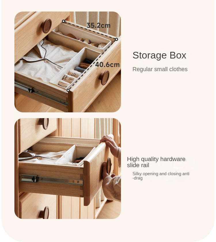 Beech, Rubber Solid Wood Children's Wardrobe,Combination Storage Cabinet
