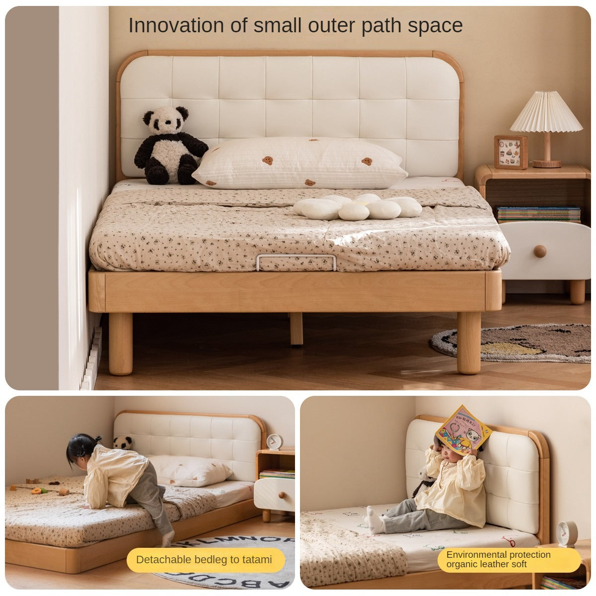 Beech Solid Wood Bedroom Furniture Set Children's Bed Montessori.