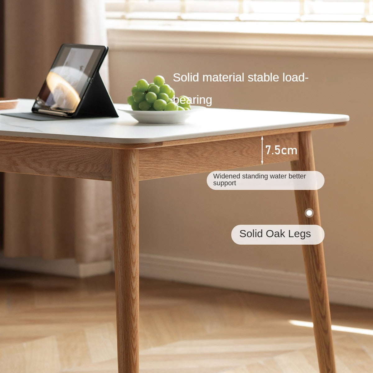 Oak Solid Wood Dining Table With Rock Slab Surface