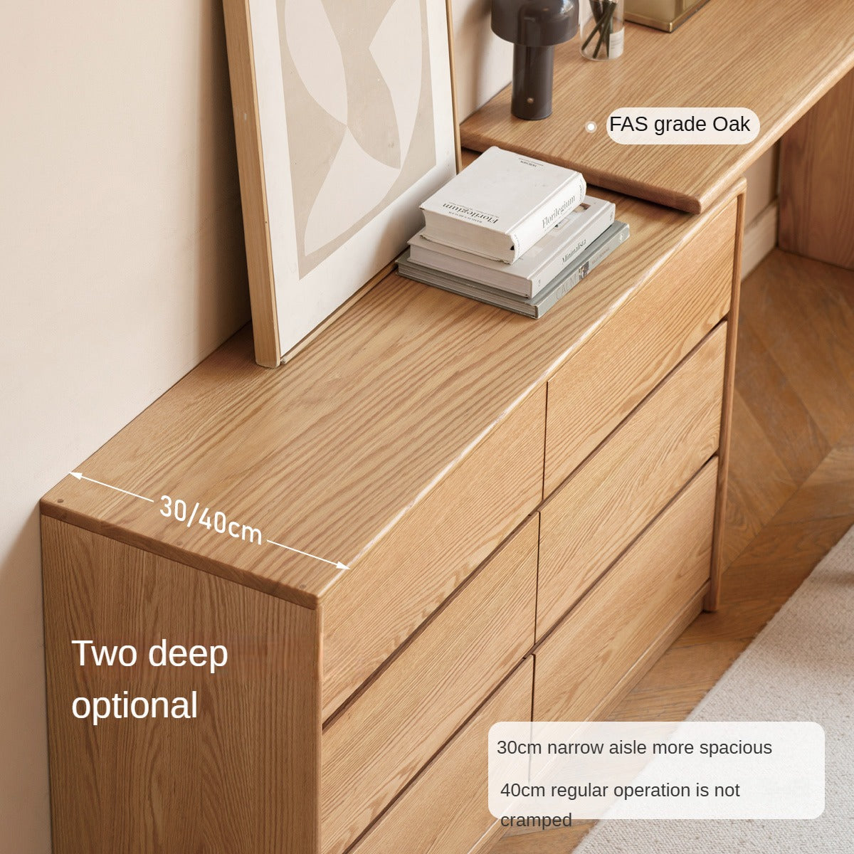 Oak, Solid Rubberwood Dressing Table L-Shaped Corner