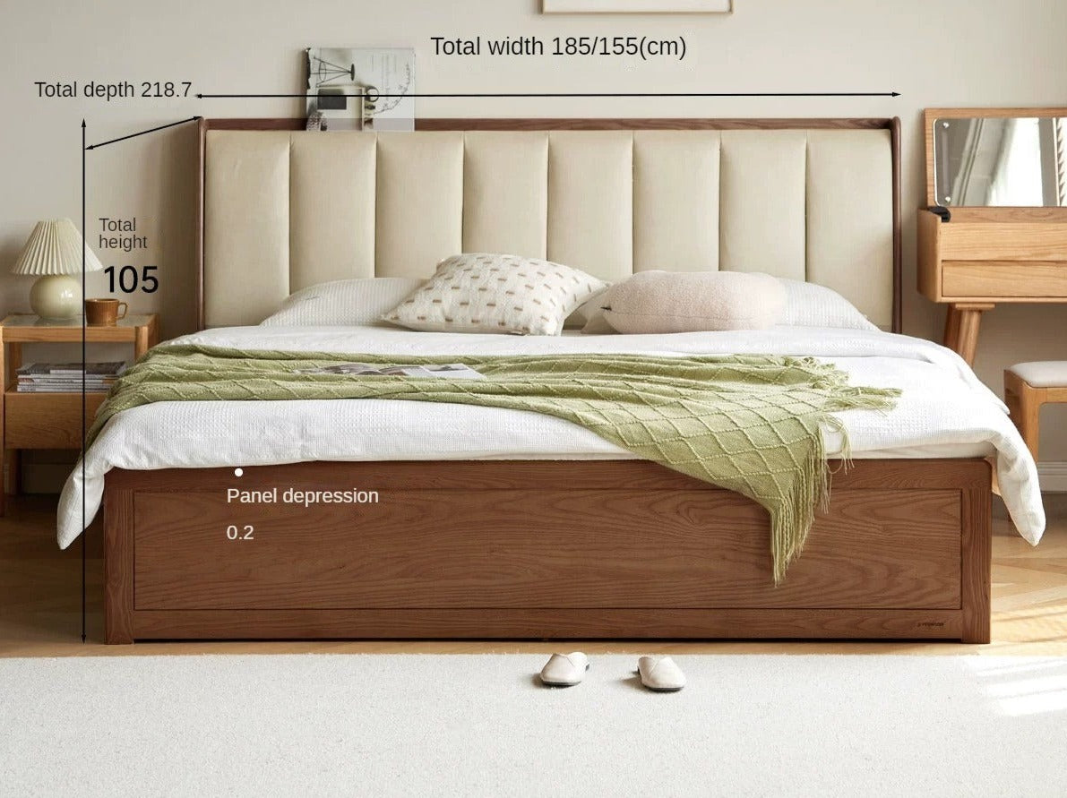 Ash Solid Wood Genuine Leather, Technical Cloth Box Storage Bed