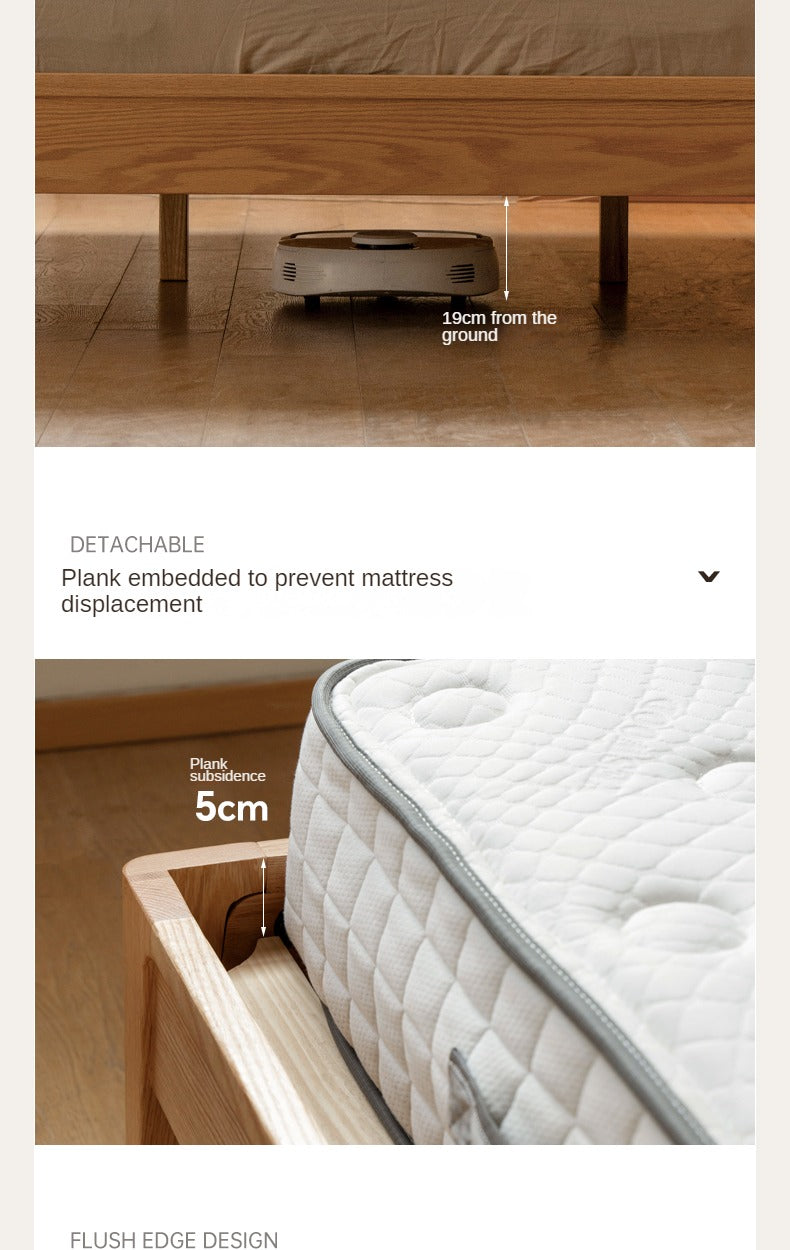 Oak Solid Wood Bed Modern Genuine Leather,Technology Cloth, Fabric