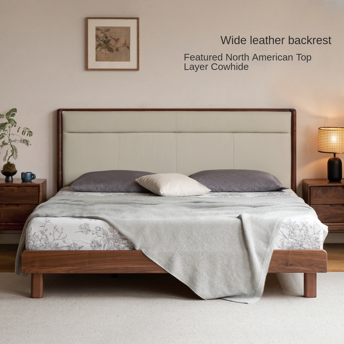 North American Black Walnut, Ash solid wood leather soft bed