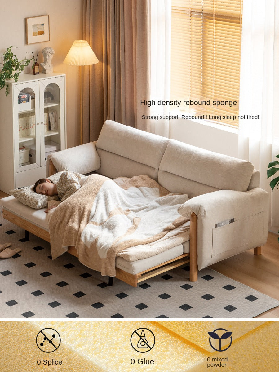 Oak Solid Wood Sitting and Sleeping Retractable Sofa Bed.