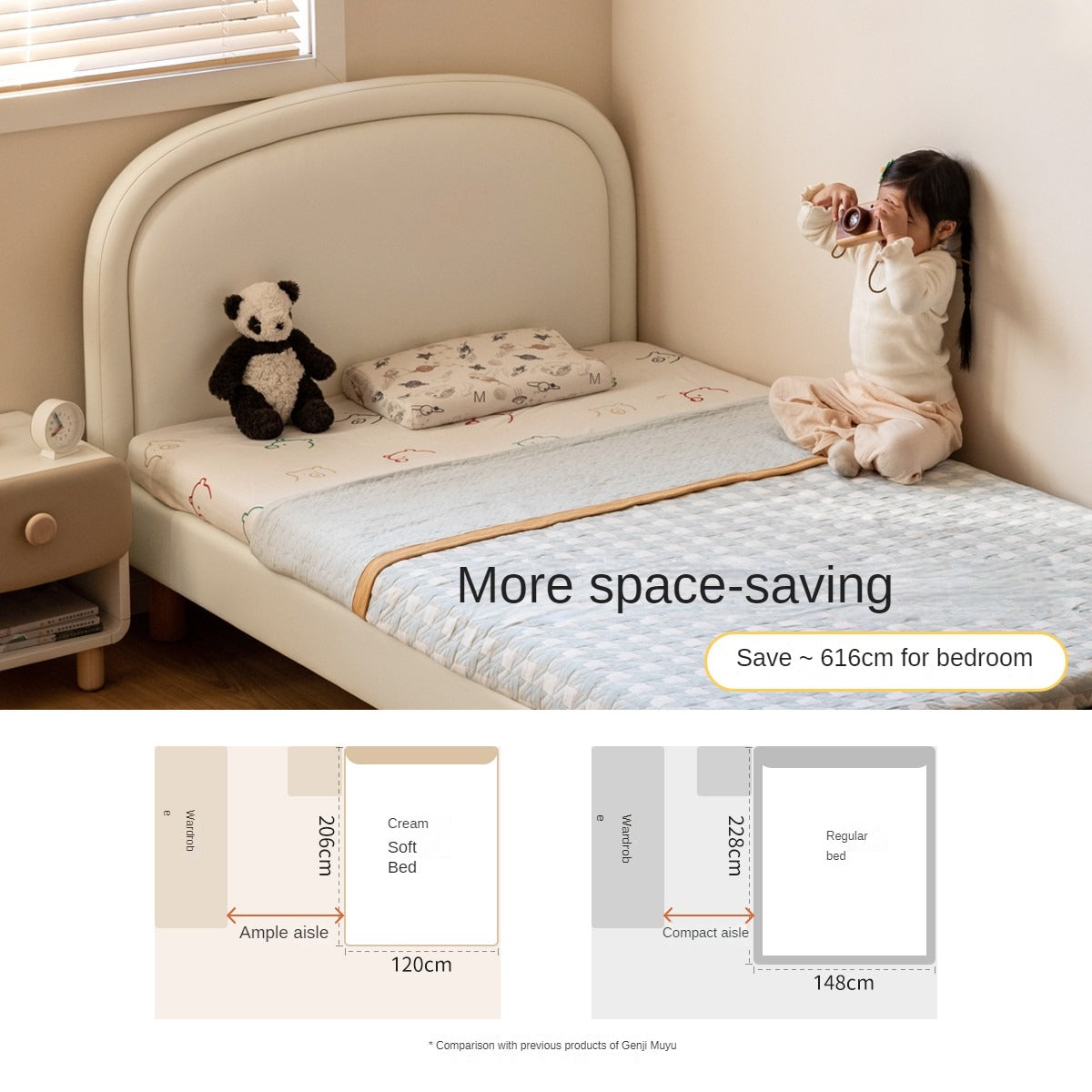 Cream style Organic Leather kid's Bed<