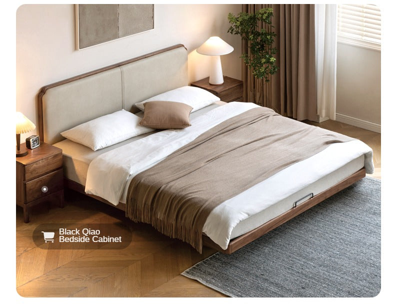 North American Black Walnut, Oak Technical Cloth Organic Leather Soft Suspended Bed