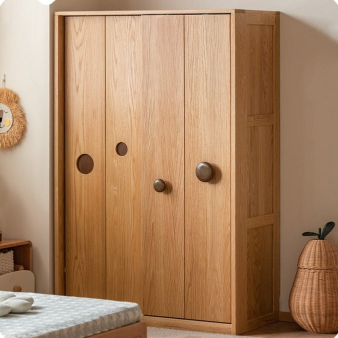 Oak Solid Wood Children's Sliding Door Wardrobe