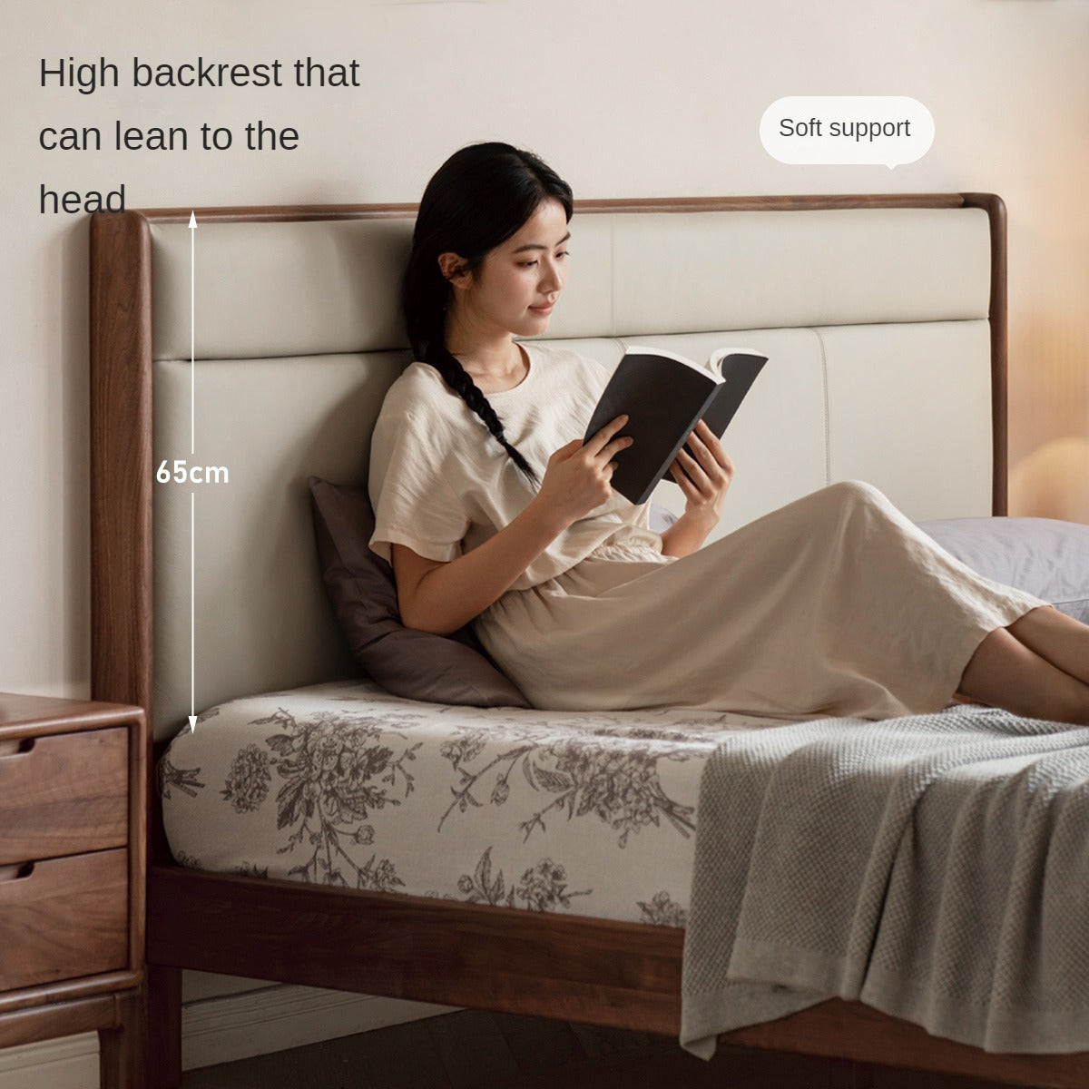 North American Black Walnut, Ash Solid Wood Leather Soft Bed