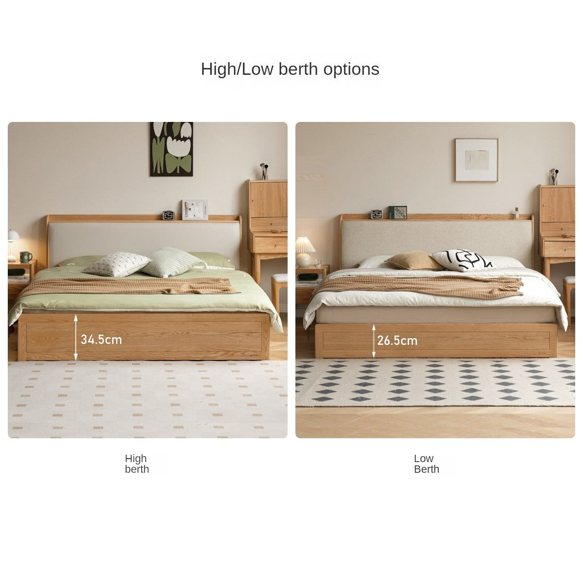 Oak Solid Wood Box Bed Storage Bed Technology Loth, Fabric