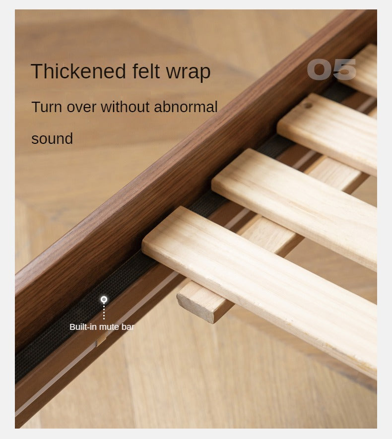 Teak, Black Walnut Solid Wood Genuine Leather Suspended Bed with Light