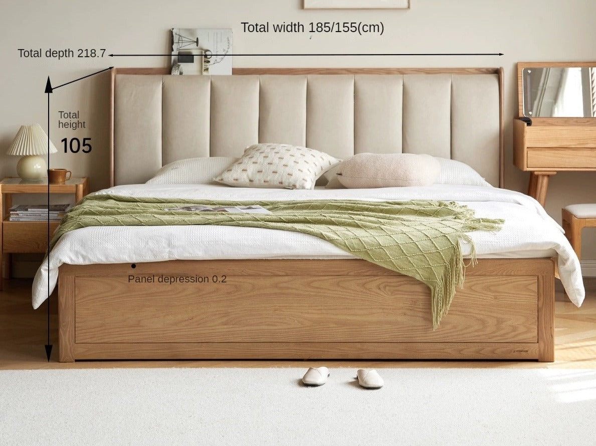 Ash Solid Wood Genuine Leather, Technical Cloth Box Storage Bed