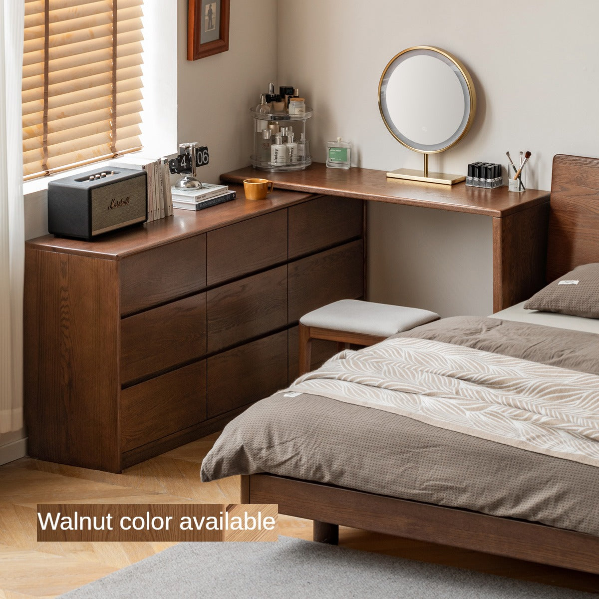 Oak, Solid Rubberwood Dressing Table L-Shaped Corner