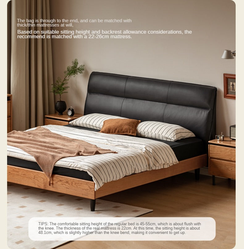 Cherry Solid Wood Suspended Leather Soft Bed Light Luxury.
