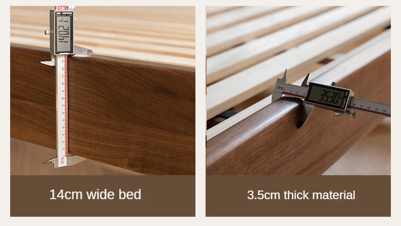 Teak, Black Walnut Solid Wood Bed Leather Soft Bed with Socket