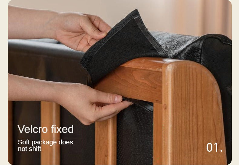 Cherry solid wood leather soft suspended bed
