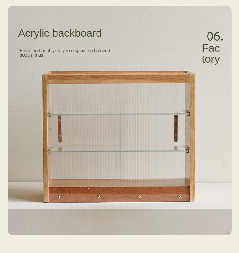 Cherry Solid Wood Glass Sliding Door Storage Cabinet.