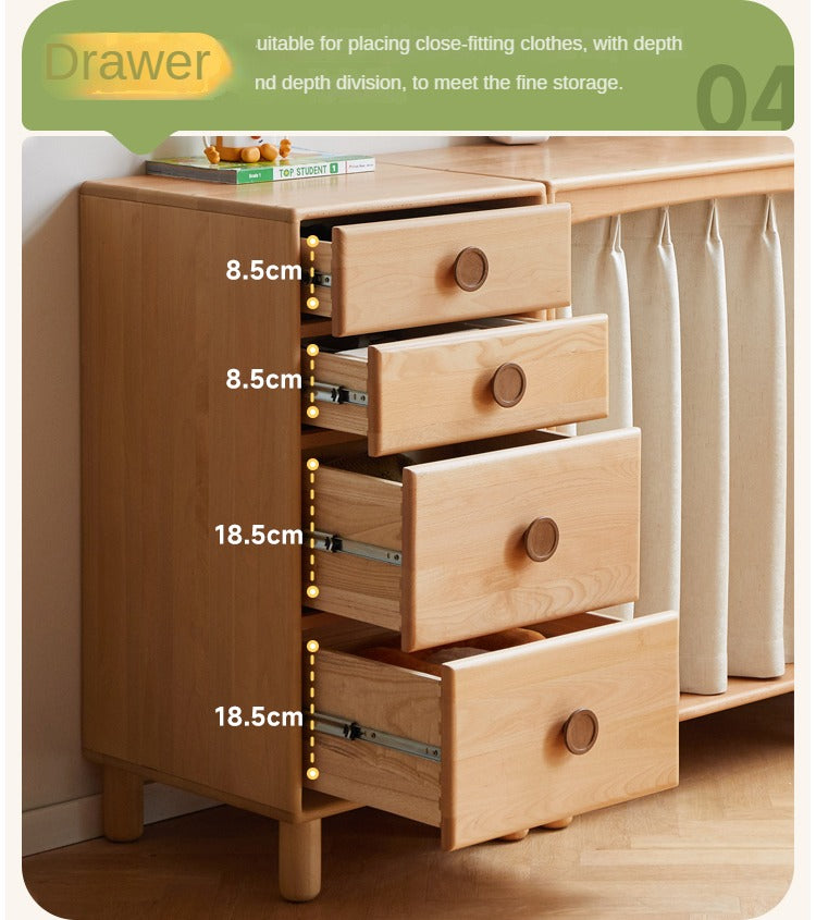 Beech, Rubber Solid Wood Children's Wardrobe,Combination Storage Cabinet
