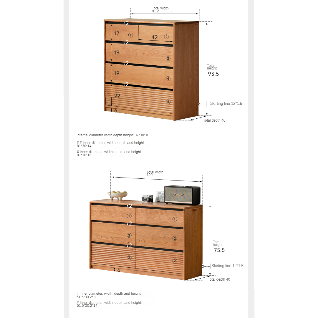 Cherry, Ash Solid Wood Medieval Style Drawer Cabinet.