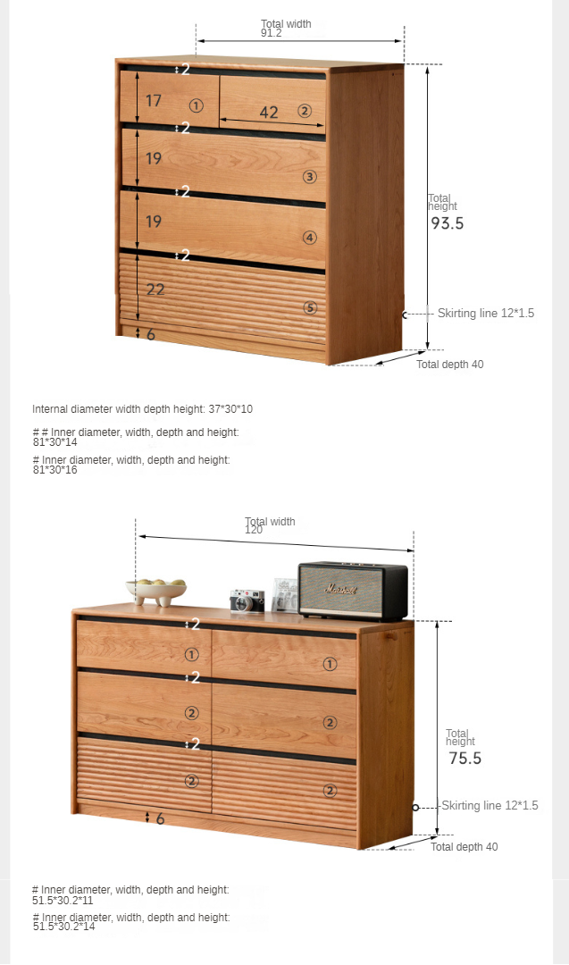 Cherry, Ash Solid Wood Medieval Style Drawer Cabinet.