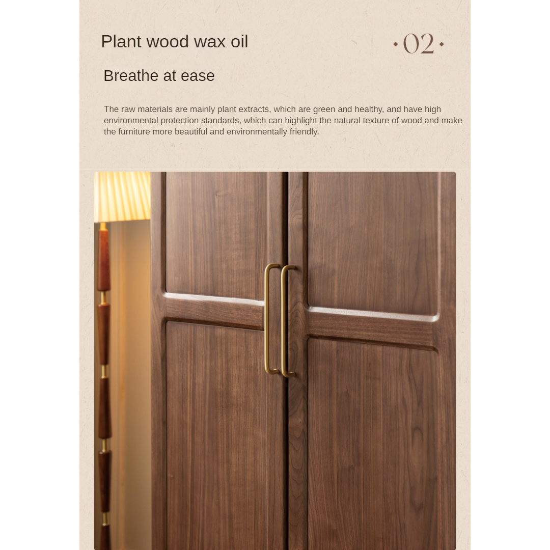 Black Walnut Solid Wood French Retro Wardrobe.