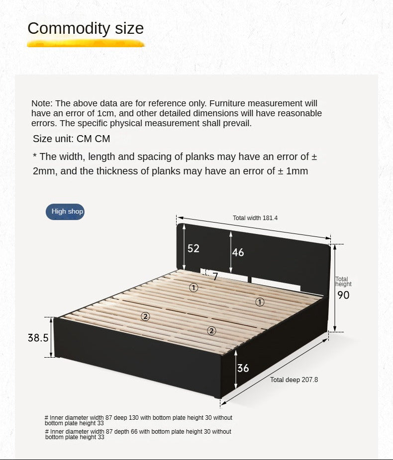 Poplar, Rubber Wood Solid Wood Fully Open High Box Bed Minimalist