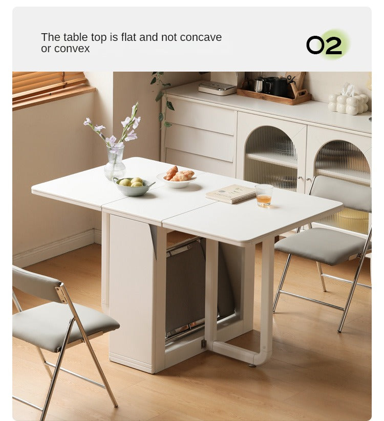 Poplar Solid Wood Cream Wind Rock Slab Folding Dining Table