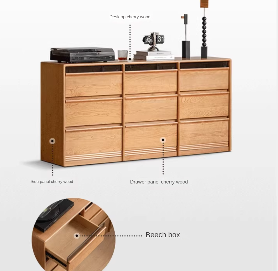 Cherry Solid Wood Nine Drawers Drawer Cabinet.