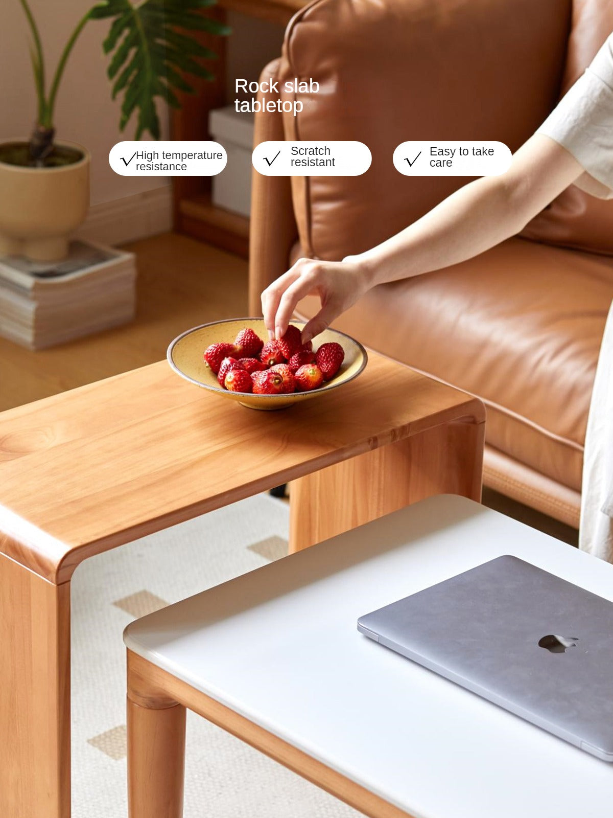 Pine Solid Wood Modern Combination Rock Plate Coffee Table