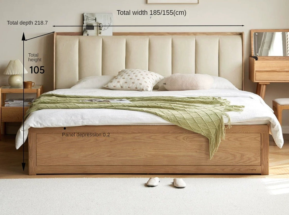 Ash Solid Wood Genuine Leather, Technical Cloth Box Storage Bed
