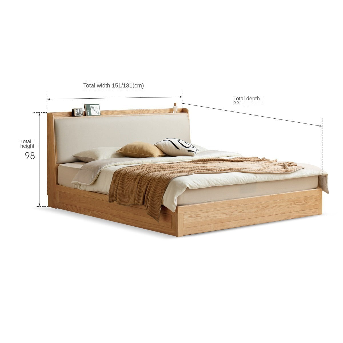 Oak Solid Wood Box Bed Storage Bed Technology Loth, Fabric