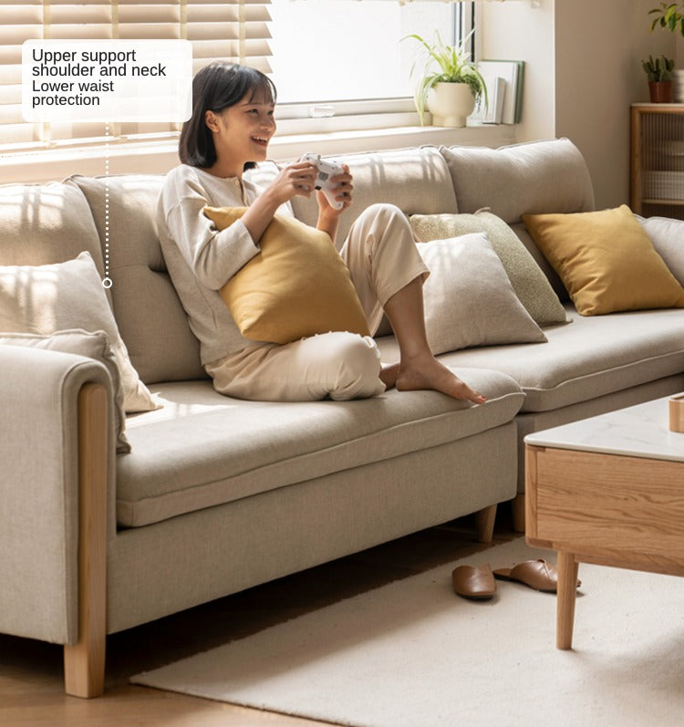 Oak Solid Wood Luxury Fabric Sofa.