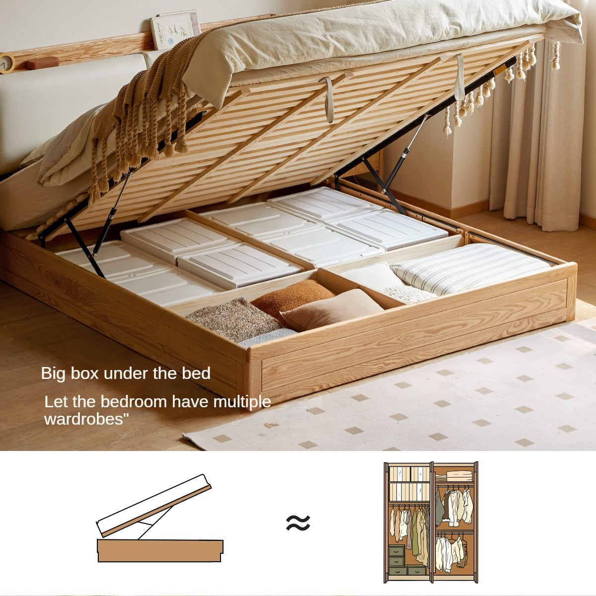 Oak Solid Wood Box Bed Storage Technology Cloth