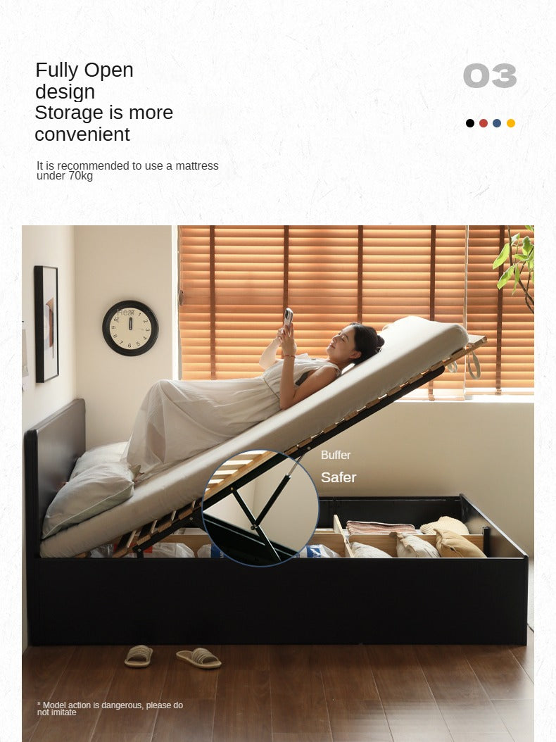Poplar, Rubber Wood Solid Wood Fully Open High Box Bed Minimalist