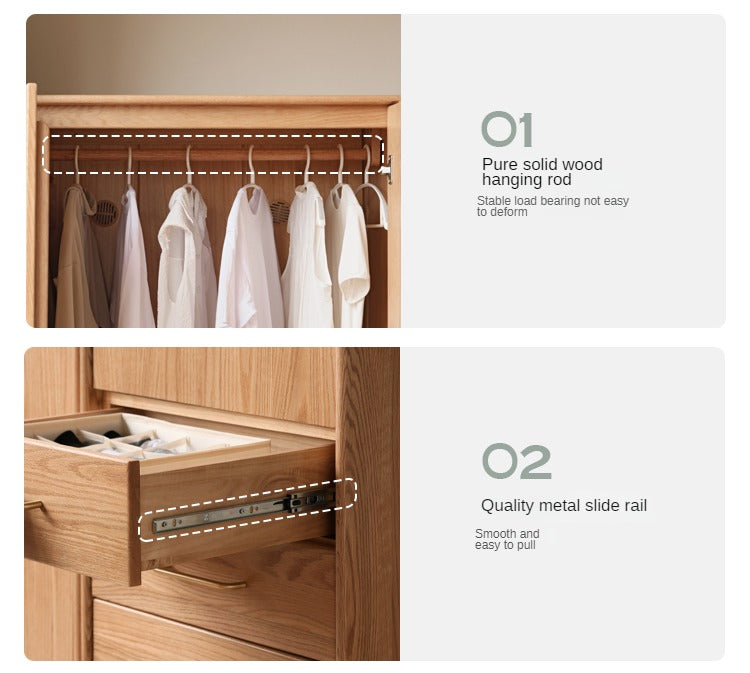 Oak Solid Wood Double Door Wardrobe.