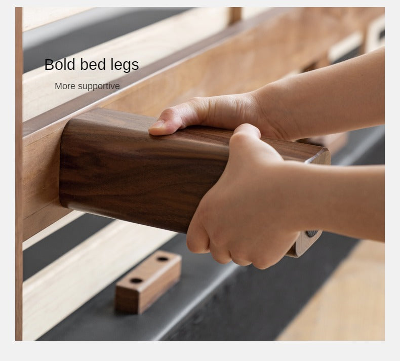 Teak, Black Walnut Solid Wood Genuine Leather Suspended Bed with Light